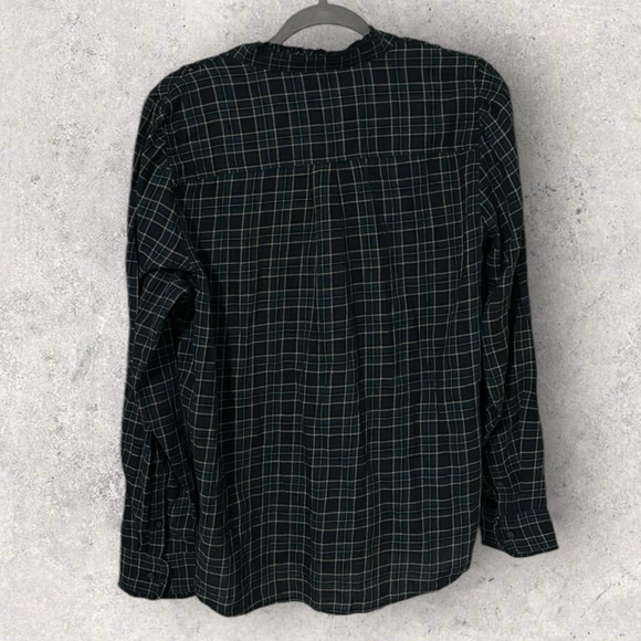 NWT Gap navy plaid ruffle long sleeve button down shirt sz L - Picture 2 of 6